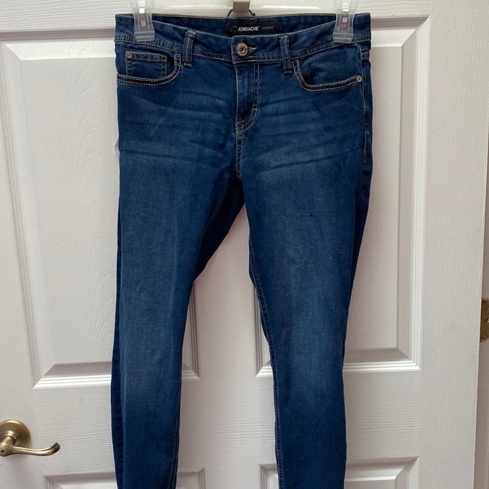 Q womens Jordache solid blue stretch skinny size 8.